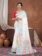 Ekaya White Linen Jamdani Saree