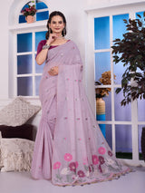Giya Veil Lavender Muga Cotton Jamdani Saree With Contrast Blouse
