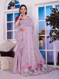 Giya Veil Lavender Muga Cotton Jamdani Saree With Contrast Blouse