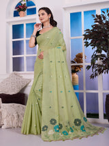 Giya Whipped Pista Muga Cotton Jamdani Saree With Contrast Blouse