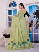 Giya Whipped Pista Muga Cotton Jamdani Saree With Contrast Blouse
