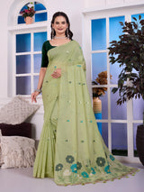 Giya Whipped Pista Muga Cotton Jamdani Saree With Contrast Blouse