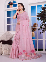 Giya Terracotta Pink Muga Cotton Jamdani Saree With Contrast Blouse