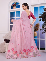 Giya Terracotta Pink Muga Cotton Jamdani Saree With Contrast Blouse