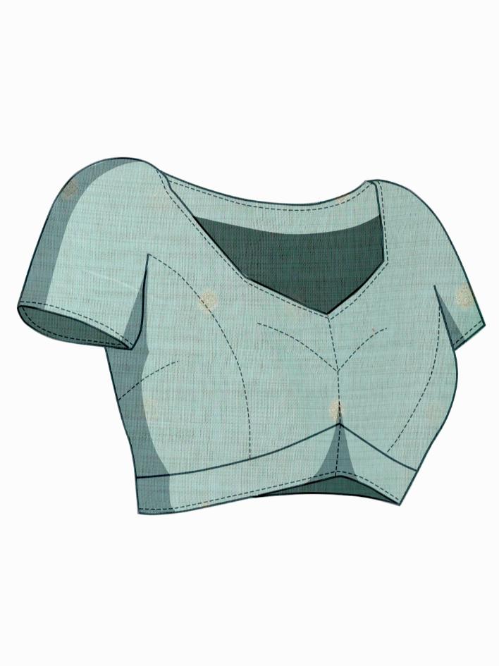 Giya Frosted Sea Green Muga Cotton Jamdani Saree With Contrast Blouse