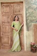 Load image into Gallery viewer, Glory Kiwi Green Soft Linen Solid Woven Saree
