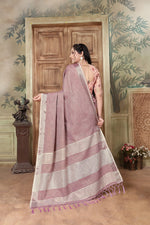 Load image into Gallery viewer, Glory Opera Mauve Soft Linen Solid Woven Saree
