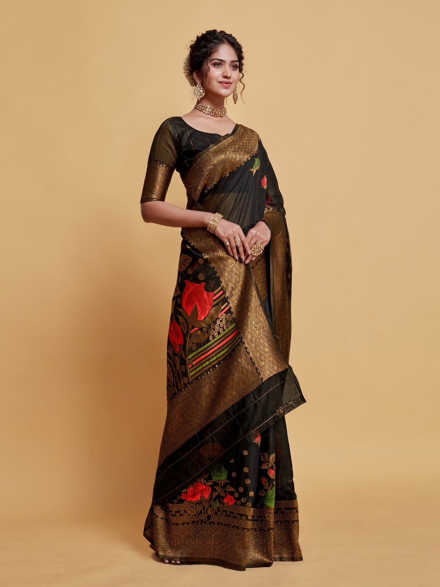 Gulabo Black Woven Jamewar Kashmiri Modal Silk Saree