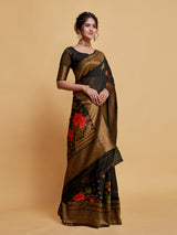 Gulabo Black Woven Jamewar Kashmiri Modal Silk Saree