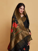 Gulabo Black Woven Jamewar Kashmiri Modal Silk Saree