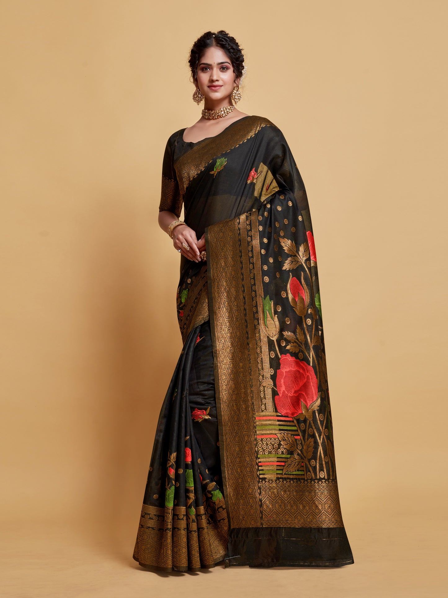 Gulabo Black Woven Jamewar Kashmiri Modal Silk Saree