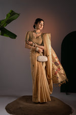 Load image into Gallery viewer, Kalakruti Mustard Yellow Paithani Muga Cotton Saree With Unstitched Blouse Piece