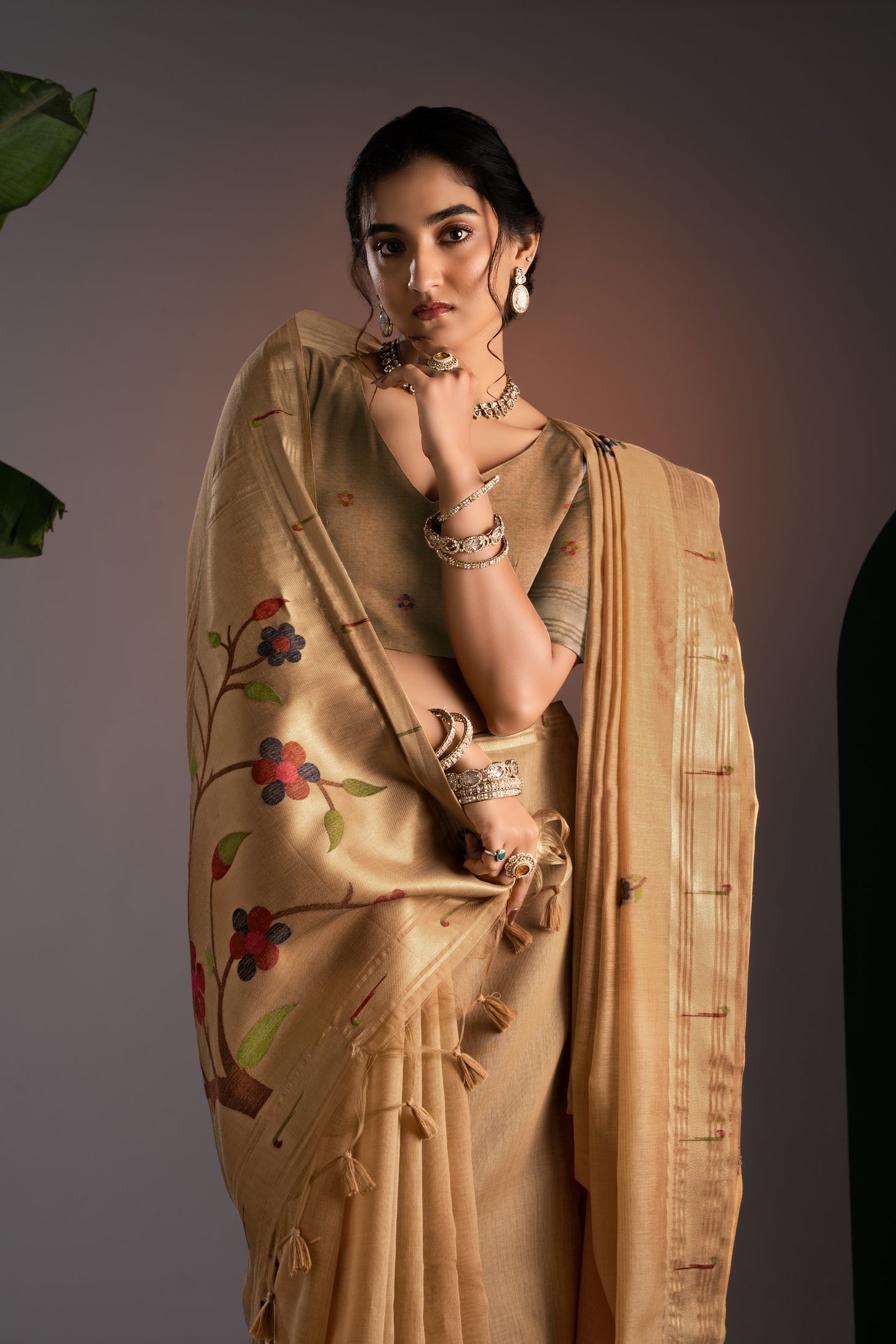 Kalakruti Mustard Yellow Paithani Muga Cotton Saree With Unstitched Blouse Piece