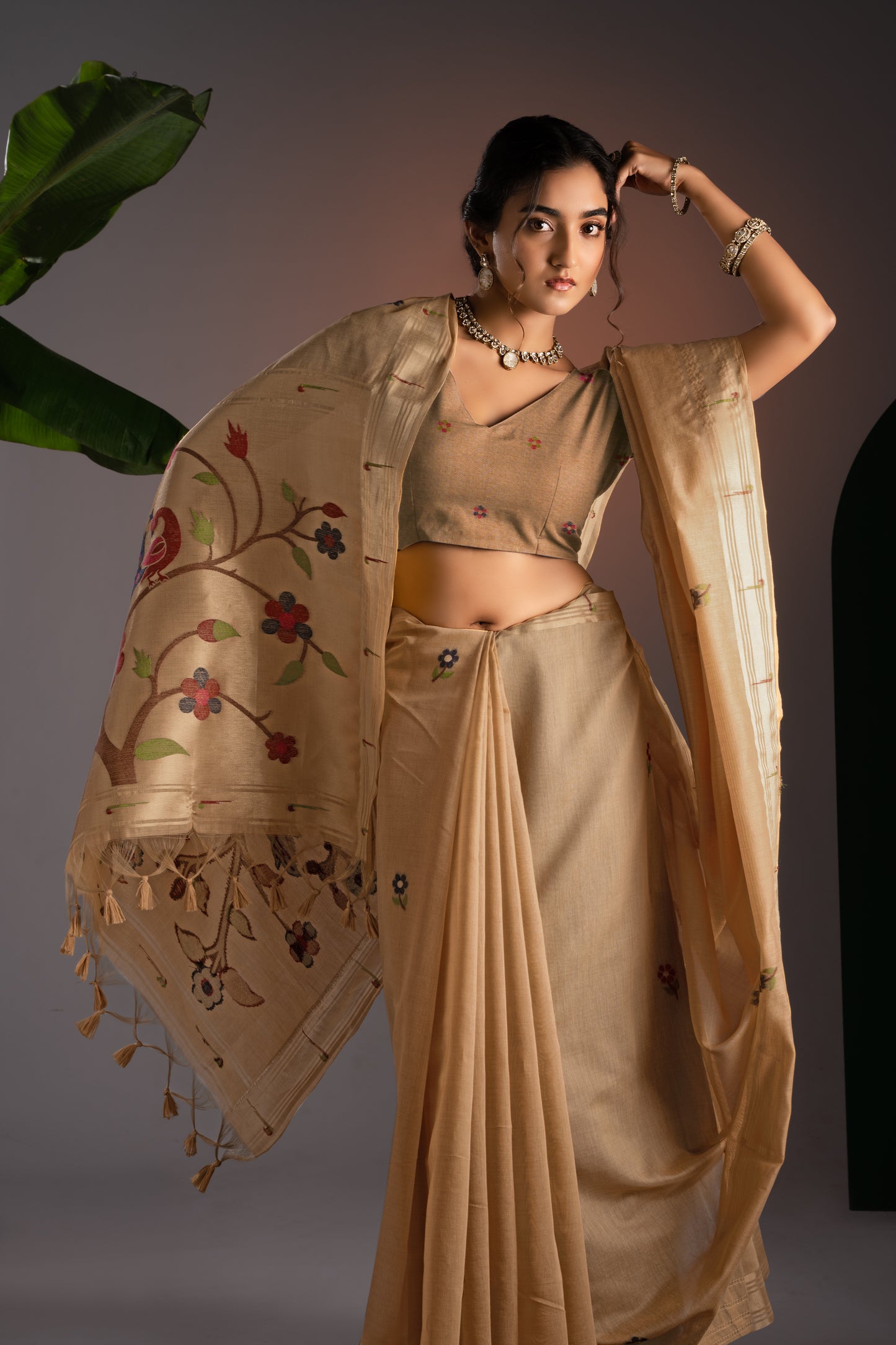 Kalakruti Mustard Yellow Paithani Muga Cotton Saree With Unstitched Blouse Piece