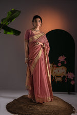Load image into Gallery viewer, Kalakruti Pink Paithani Muga Cotton Saree With Unstitched Blouse Piece
