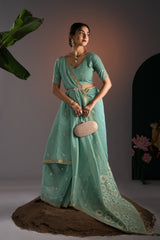 Trinay Blue Muga Cotton Saree With Unstitched Blouse Piece