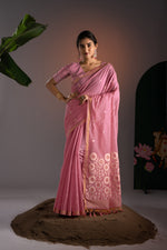 Load image into Gallery viewer, Trinay Pink Muga Cotton Saree With Unstitched Blouse Piece