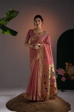 Load image into Gallery viewer, Kalakruti Pink Paithani Muga Cotton Saree With Unstitched Blouse Piece