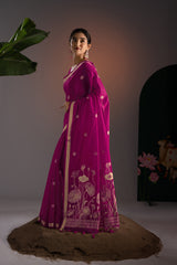 Rucha Hot Pink Muga Cotton Saree With Unstitched Blouse Piece