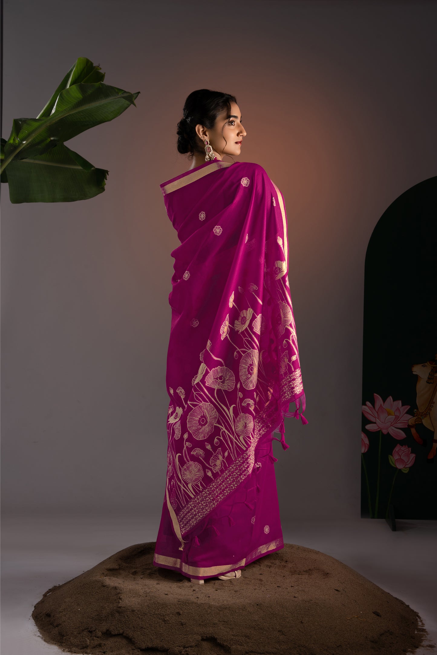Rucha Hot Pink Muga Cotton Saree With Unstitched Blouse Piece