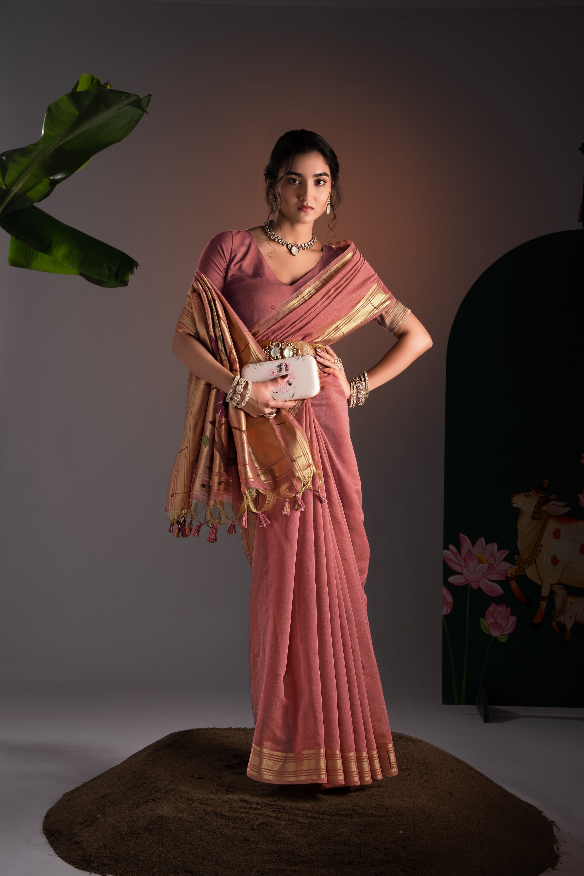 Kalakruti Pink Paithani Muga Cotton Saree With Unstitched Blouse Piece