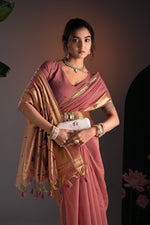 Load image into Gallery viewer, Kalakruti Pink Paithani Muga Cotton Saree With Unstitched Blouse Piece