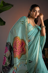 Glam Blue Muga Cotton Saree With Unstitched Blouse Piece
