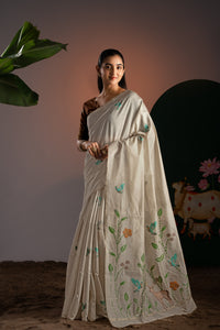 Rahi Beige & Brown Viscose Cotton Saree With Unstitched Blouse Piece