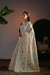 Rahi Beige & Brown Viscose Cotton Saree With Unstitched Blouse Piece