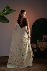 Rahi Beige & Brown Viscose Cotton Saree With Unstitched Blouse Piece