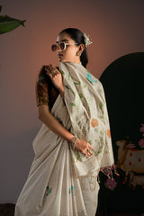 Rahi Beige & Brown Viscose Cotton Saree With Unstitched Blouse Piece