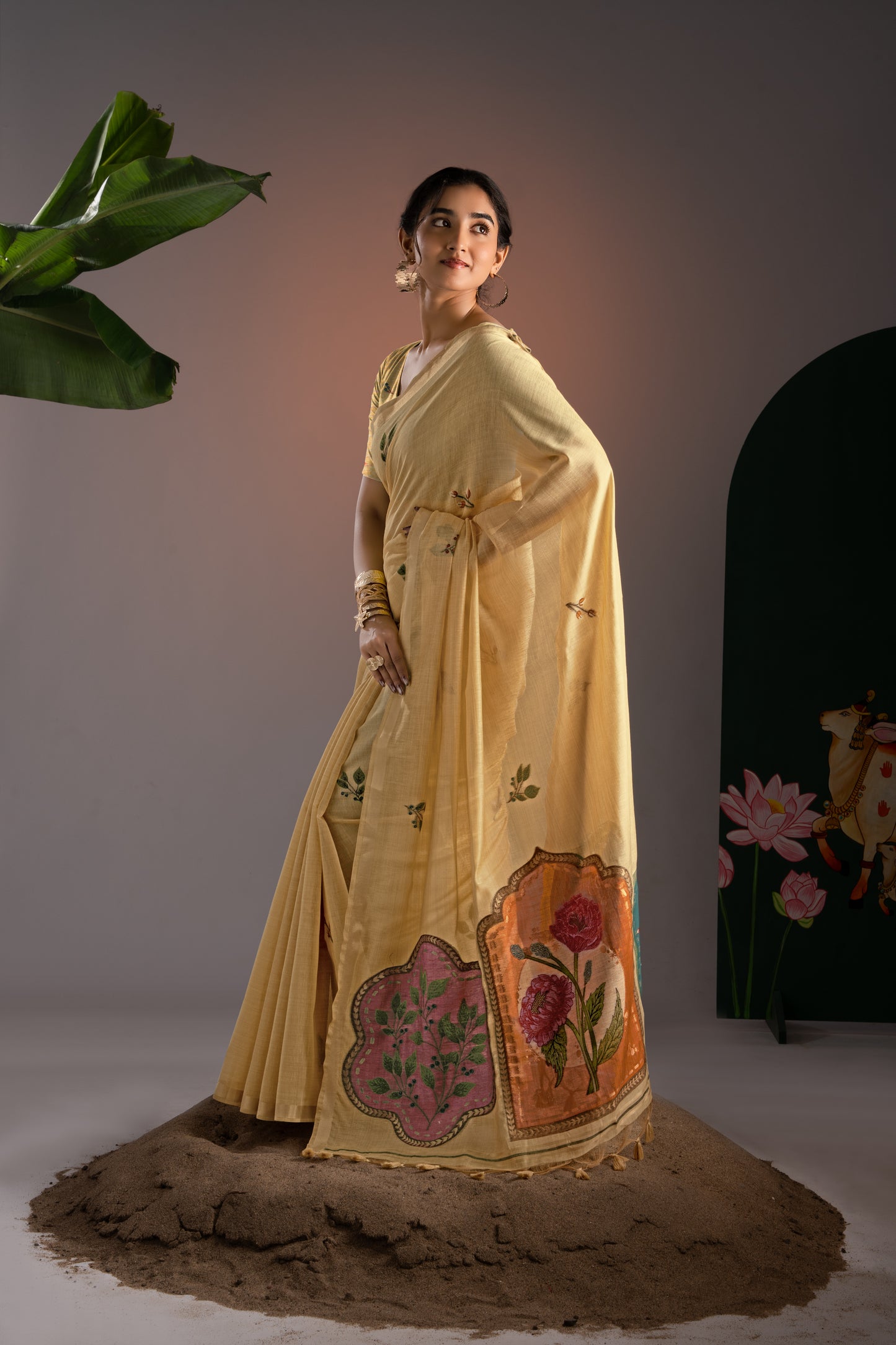 Glam Yellow Muga Cotton Saree With Unstitched Blouse Piece