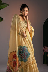 Glam Yellow Muga Cotton Saree With Unstitched Blouse Piece