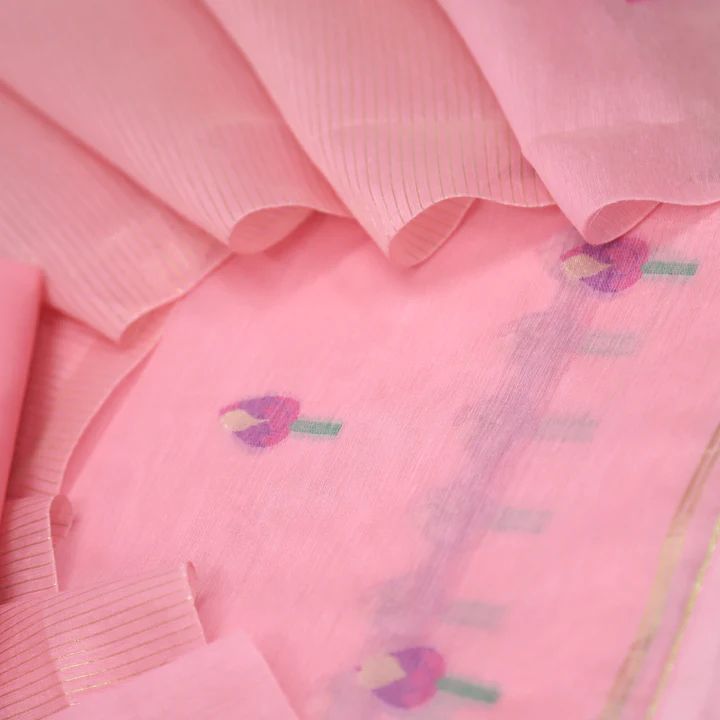 A Freakin Lotus Pink Jamdani Muga Silk Unstitched Suit Set