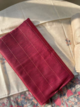 Modern Grace Maroon Red Raw Silk Unstitched Suit Set