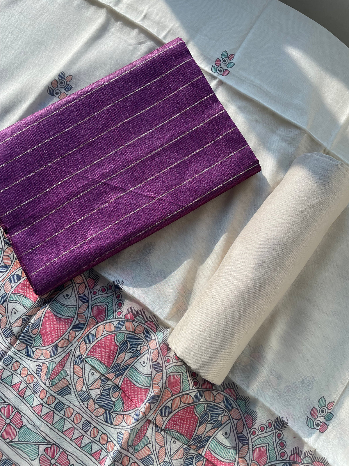 Modern Grace Wine Raw Silk Unstitched Suit Set