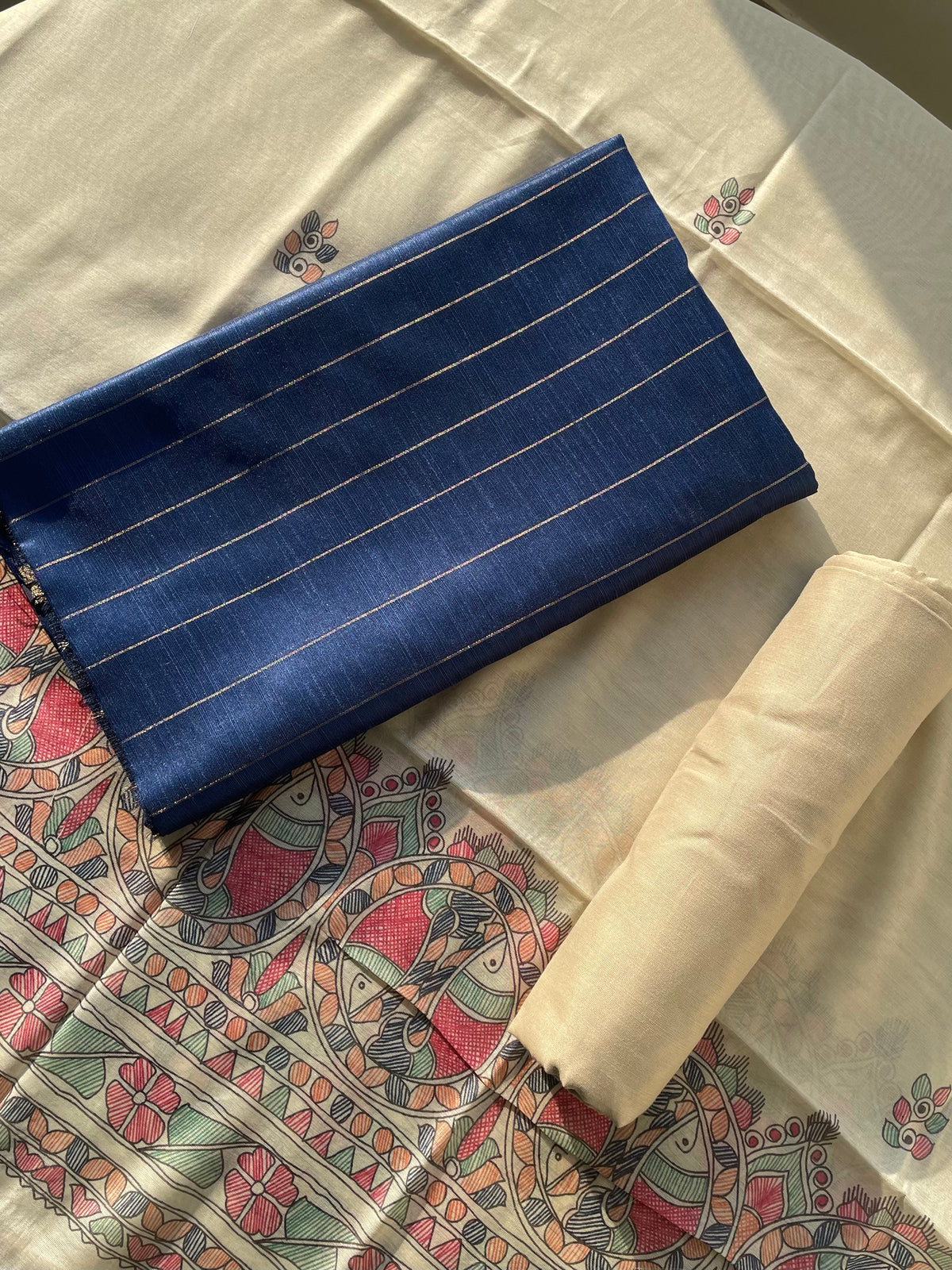 Modern Grace Navy Raw Silk Unstitched Suit Set