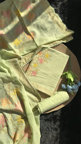 Petal Loom Pista Green Pure Cotton Unstitched Suit Set
