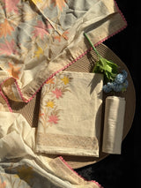 Petal Loom White Pure Cotton Unstitched Suit Set