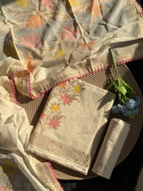 Petal Loom White Pure Cotton Unstitched Suit Set