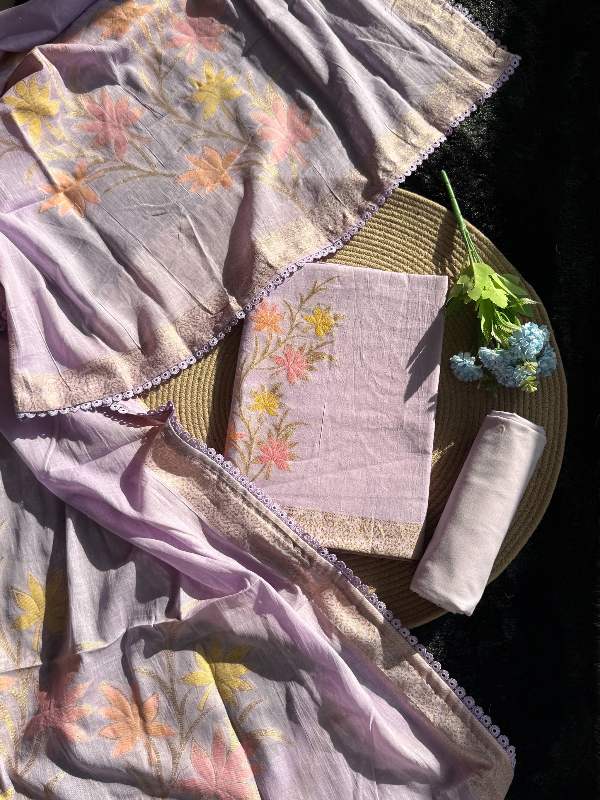 Petal Loom Lavender Pure Cotton Unstitched Suit Set