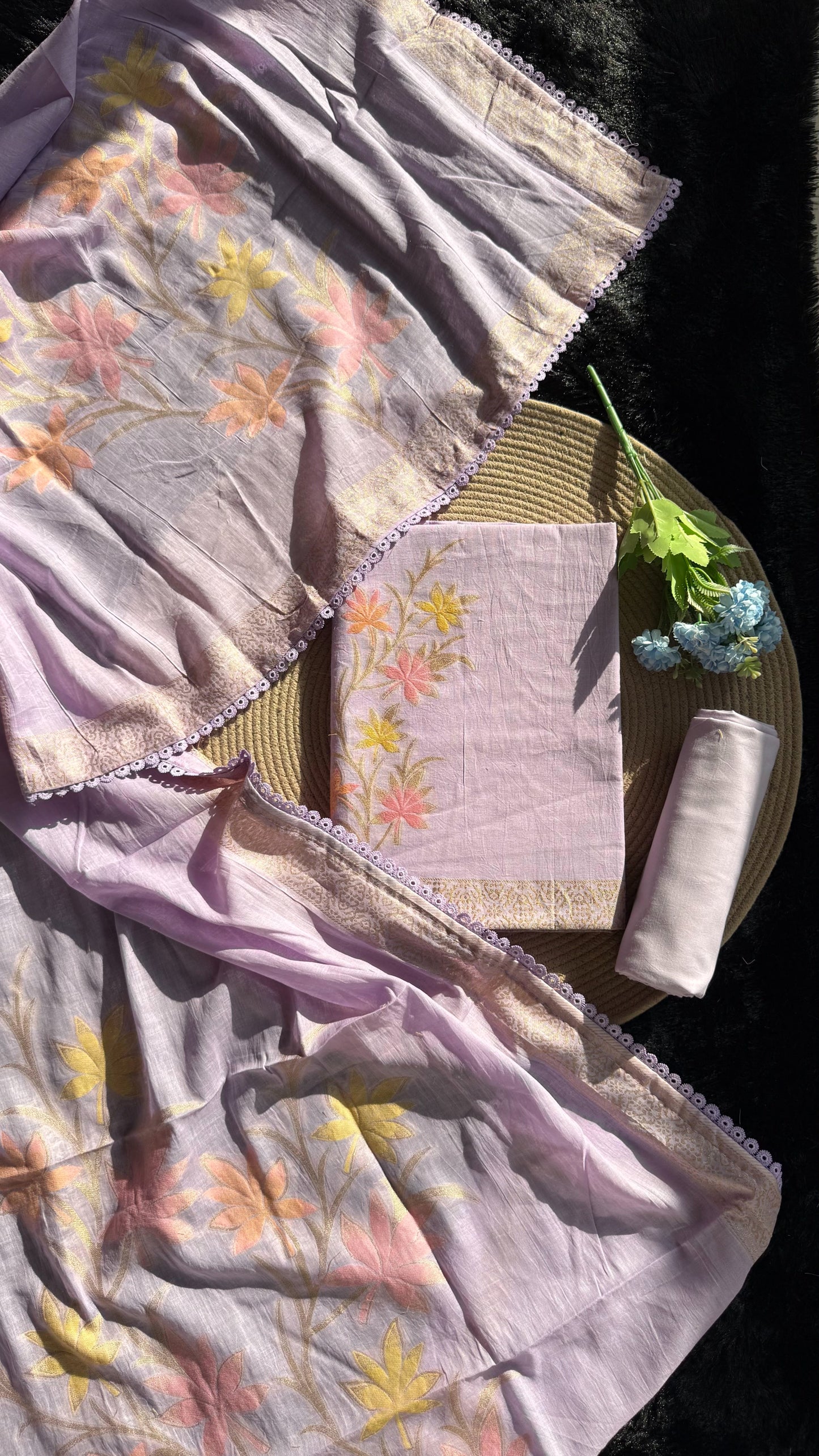 Petal Loom Lavender Pure Cotton Unstitched Suit Set