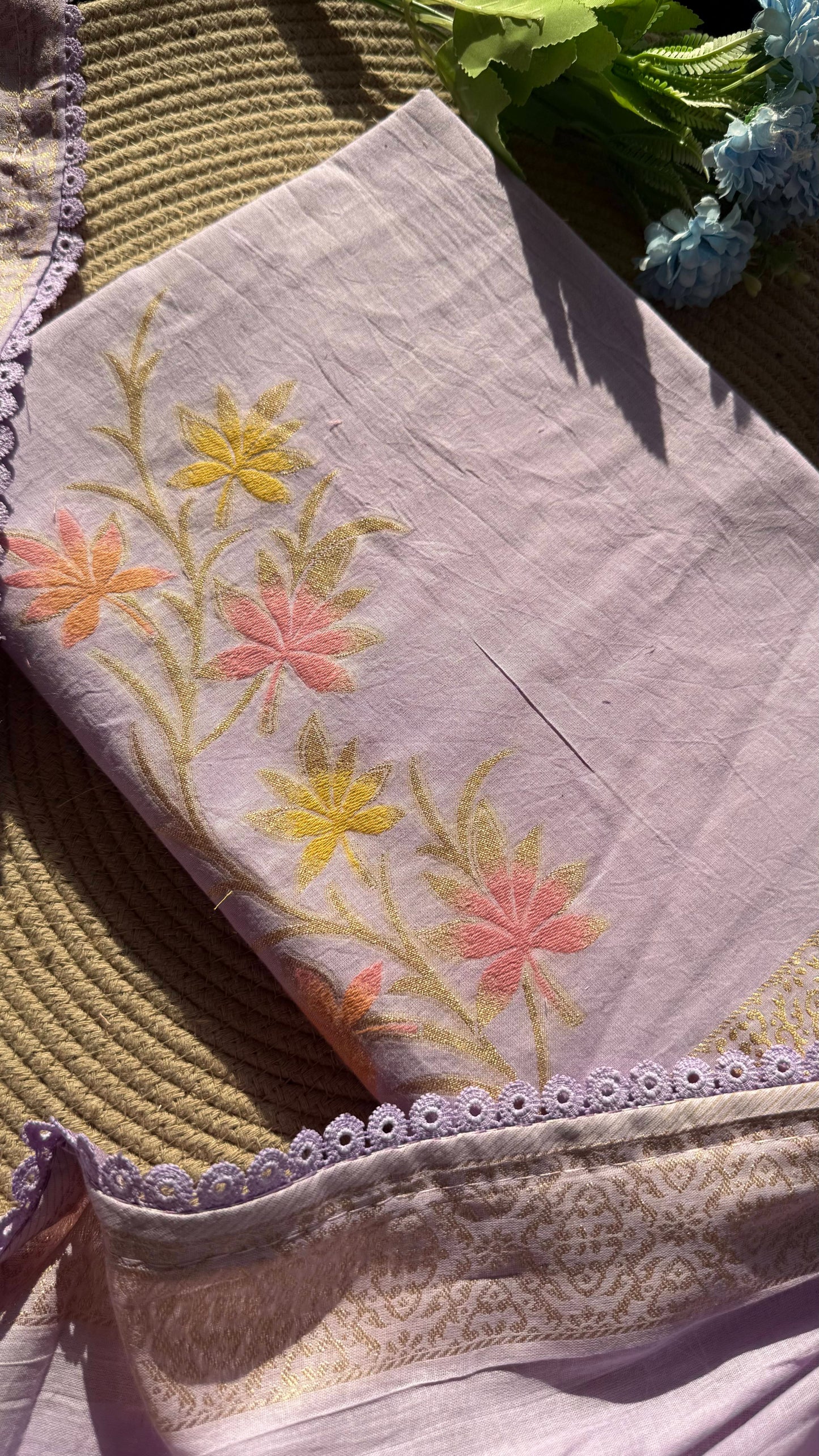 Petal Loom Lavender Pure Cotton Unstitched Suit Set