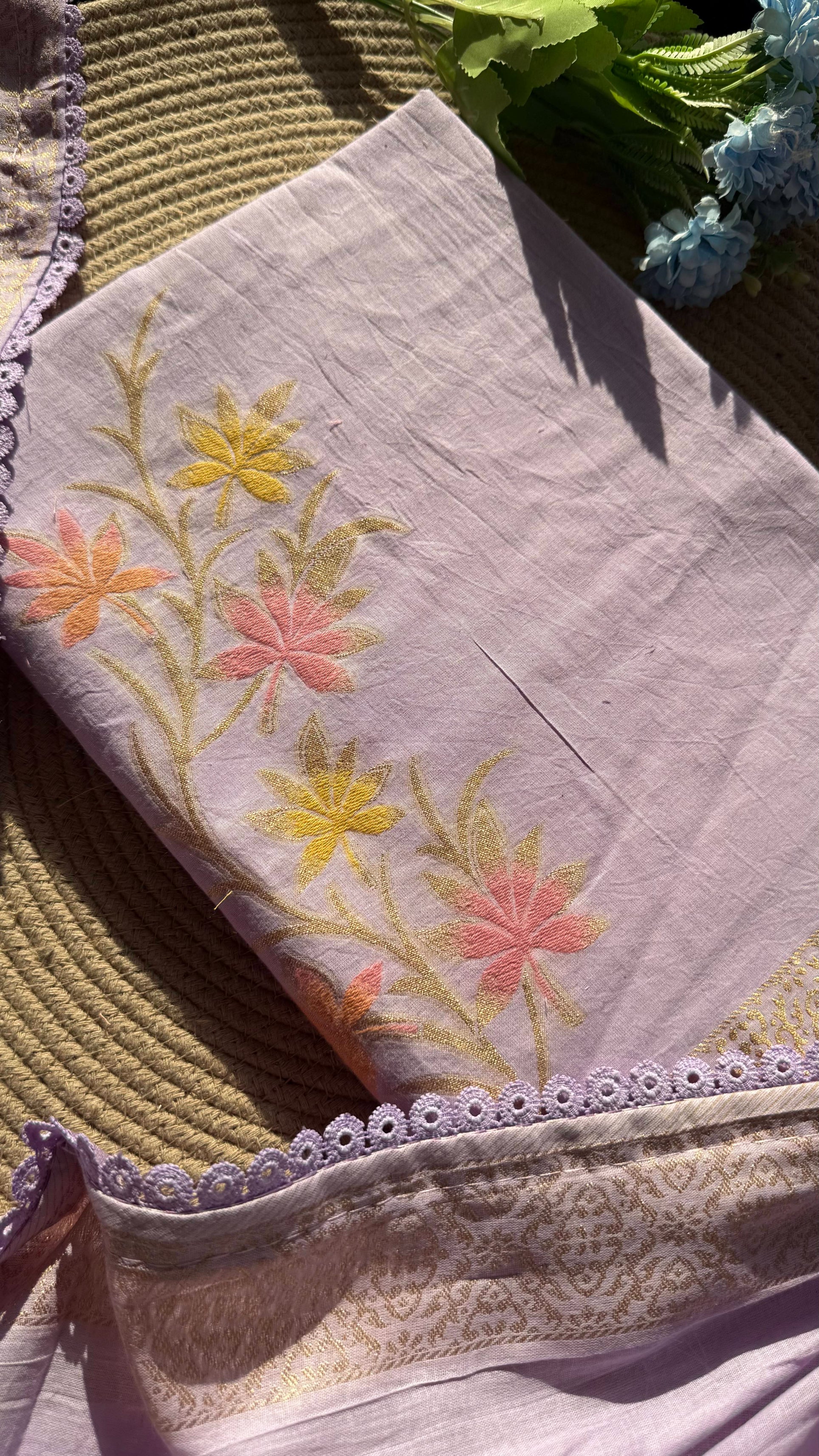 Petal Loom Lavender Pure Cotton Unstitched Suit Set