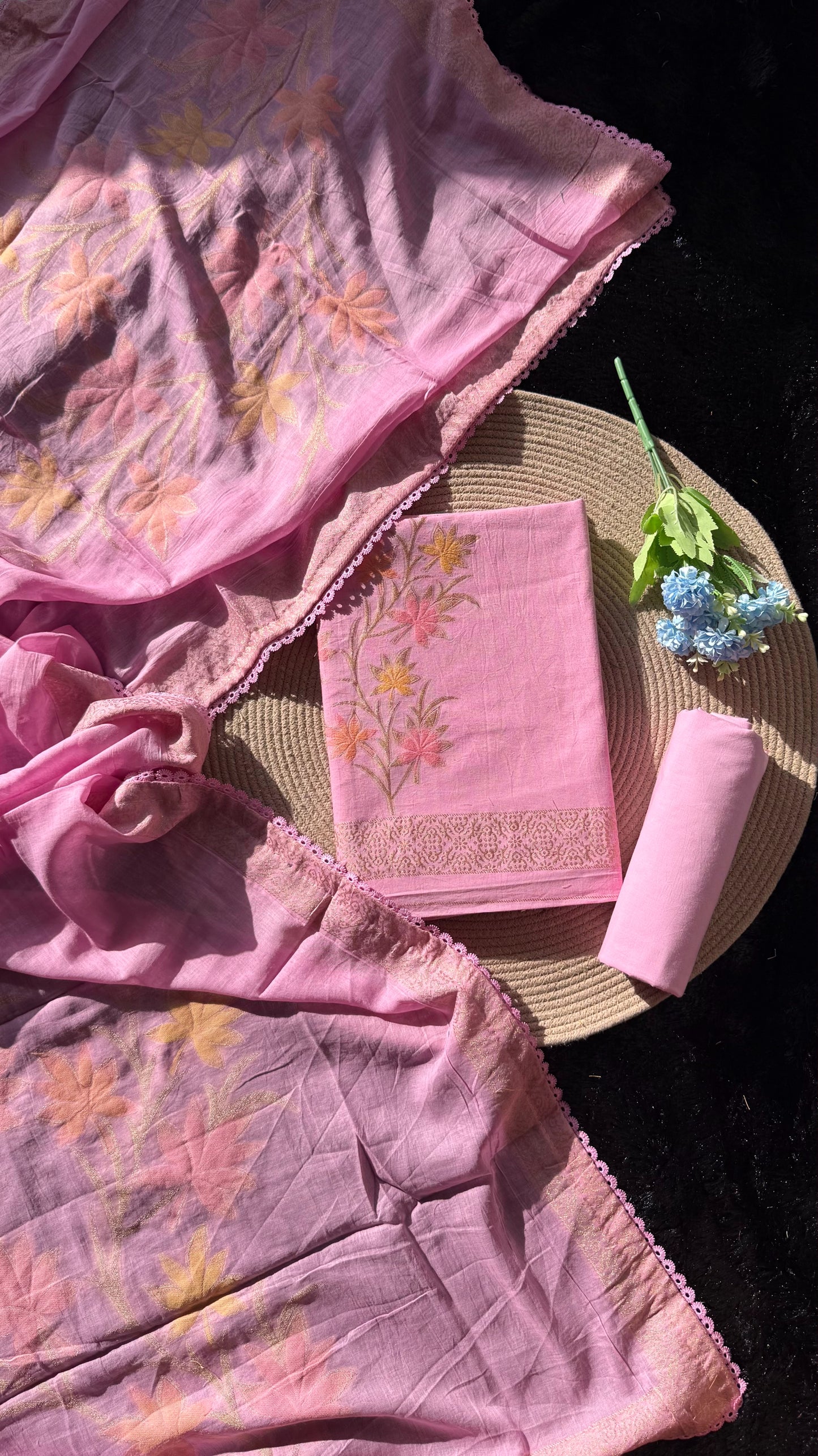 Petal Loom Pink Pure Cotton Unstitched Suit Set