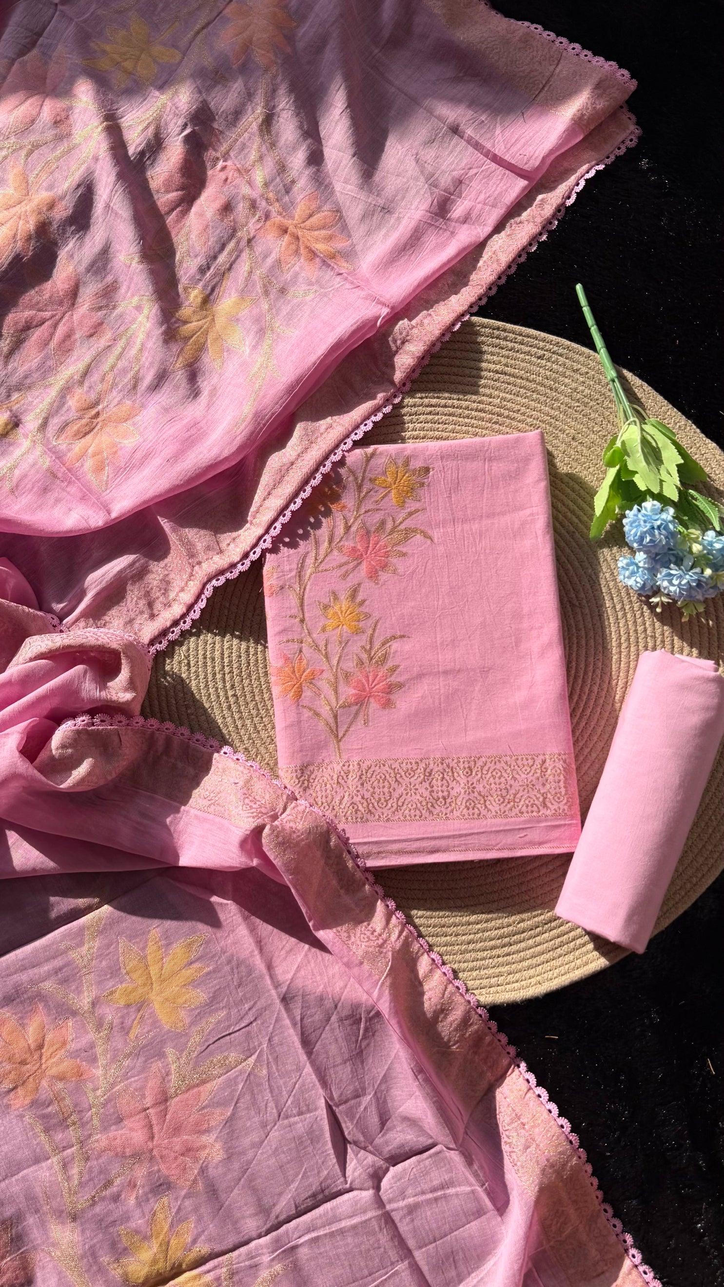 Petal Loom Pink Pure Cotton Unstitched Suit Set