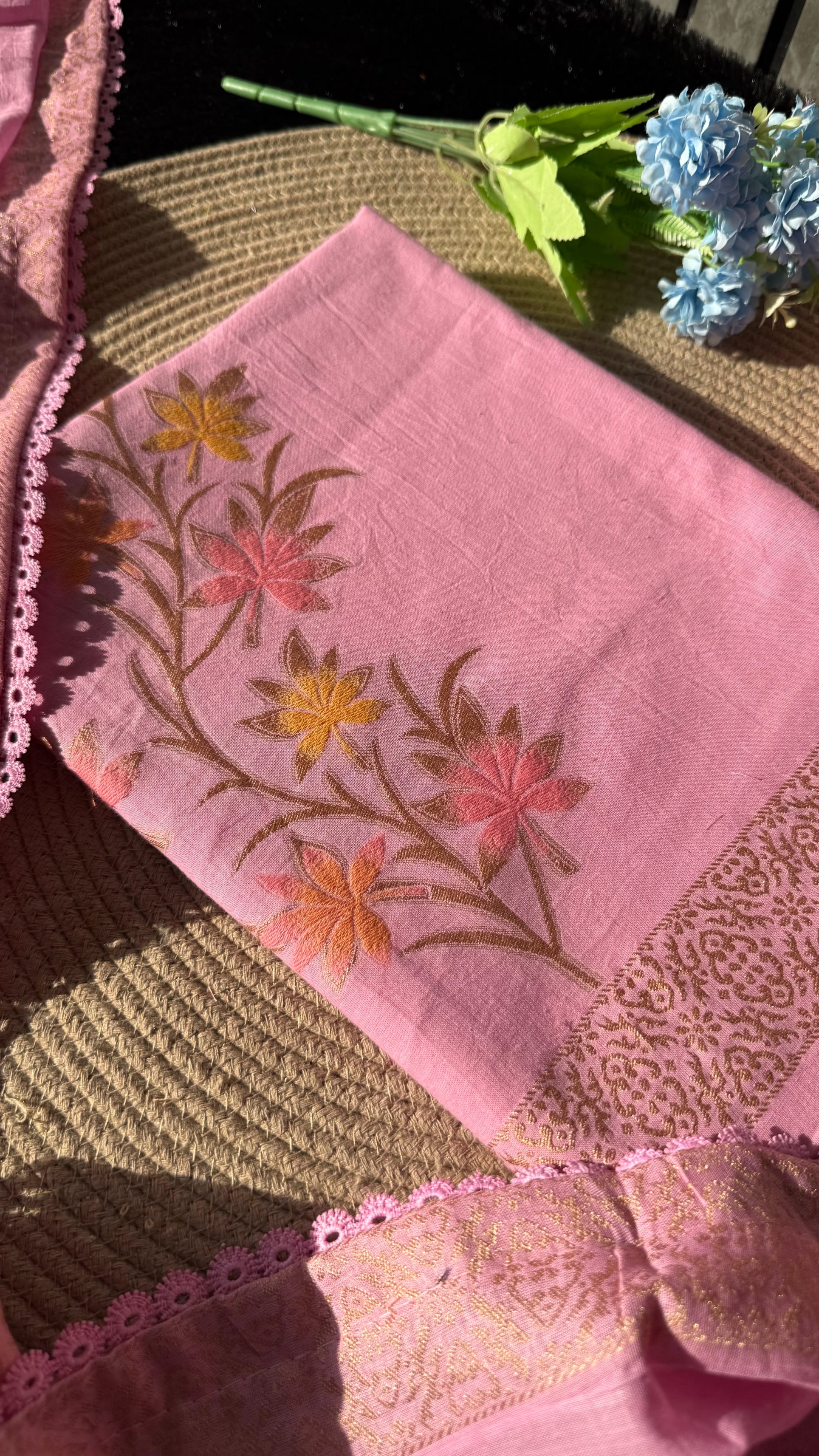 Petal Loom Pink Pure Cotton Unstitched Suit Set