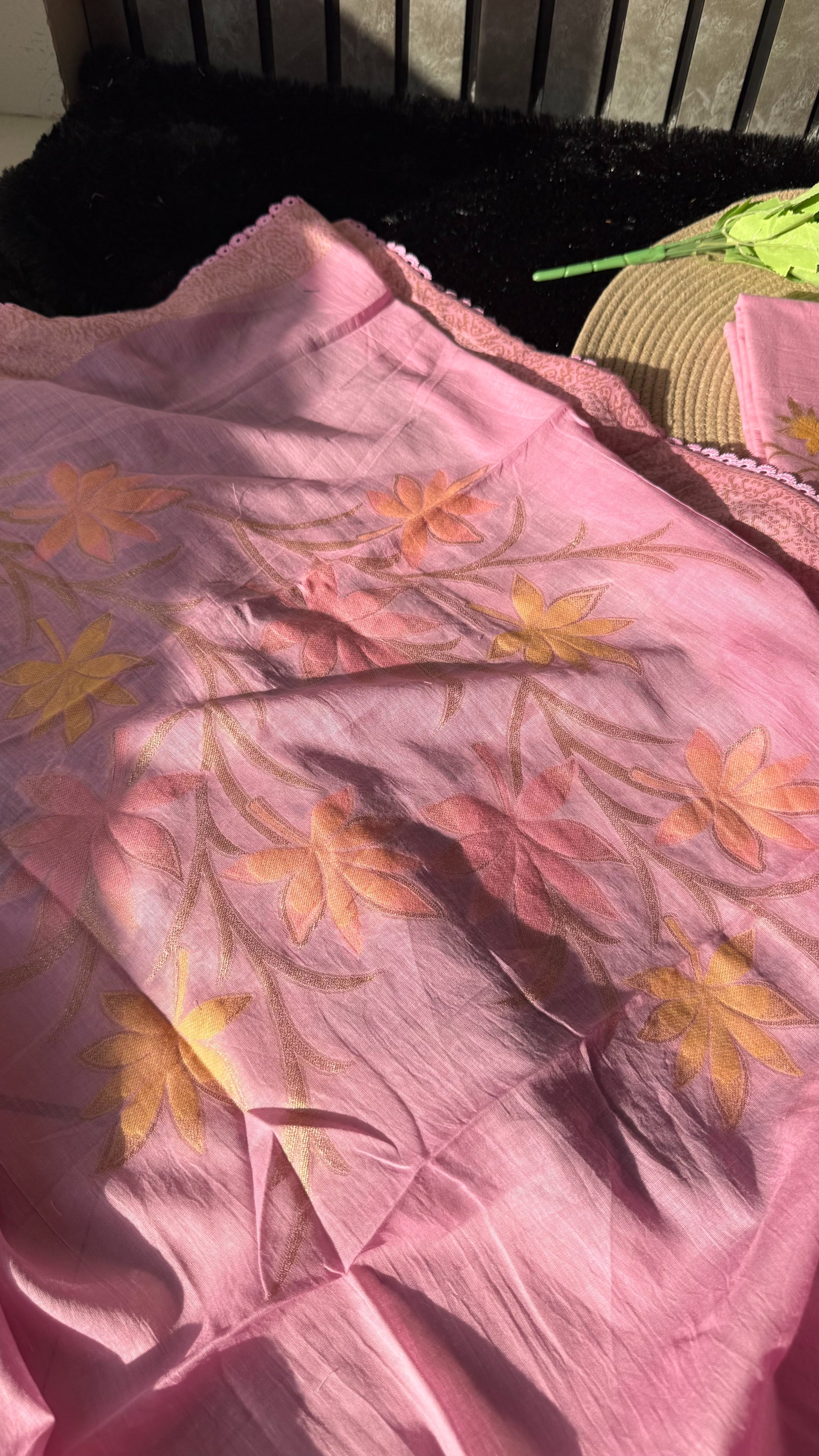 Petal Loom Pink Pure Cotton Unstitched Suit Set