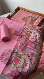 Load image into Gallery viewer, Aria Pink Muga Cotton Jamdani Pichwai Unstitched Suit Set