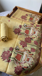 Load image into Gallery viewer, Aria Yellow Muga Cotton Jamdani Pichwai Unstitched Suit Set